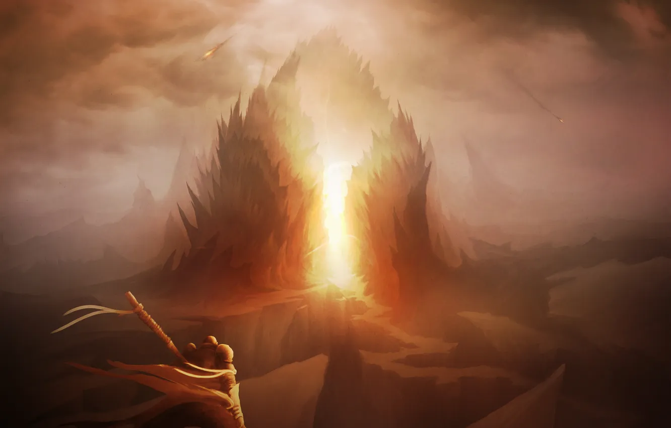 Photo wallpaper fire, Diablo 3, mountain, Diablo III, Diablo, lava, warrior