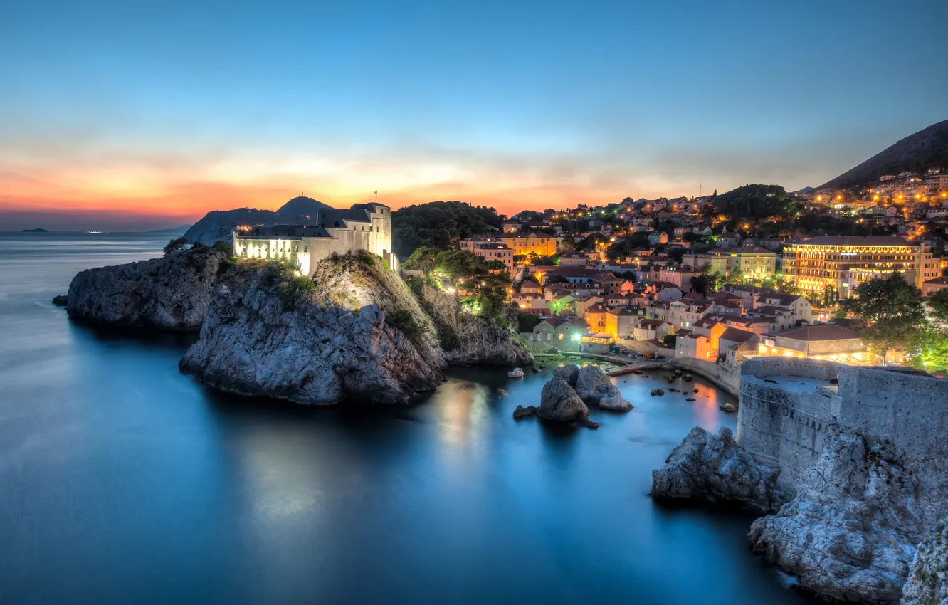 Photo wallpaper sea, landscape, sunset, coast, panorama, Croatia, Croatia, Dubrovnik
