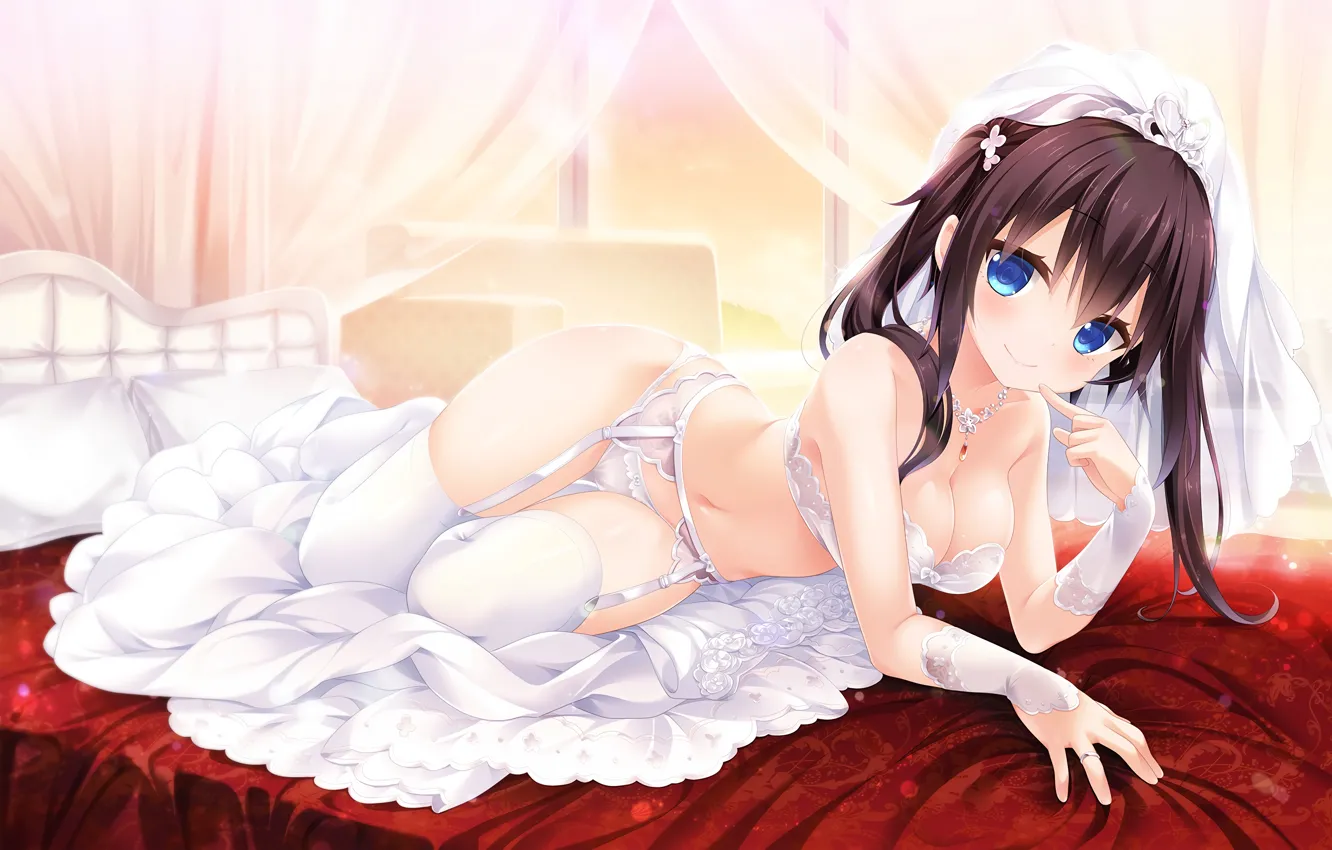 Photo wallpaper girl, sexy, lingerie, pantsu, bra, cleavage, panties, thighhighs