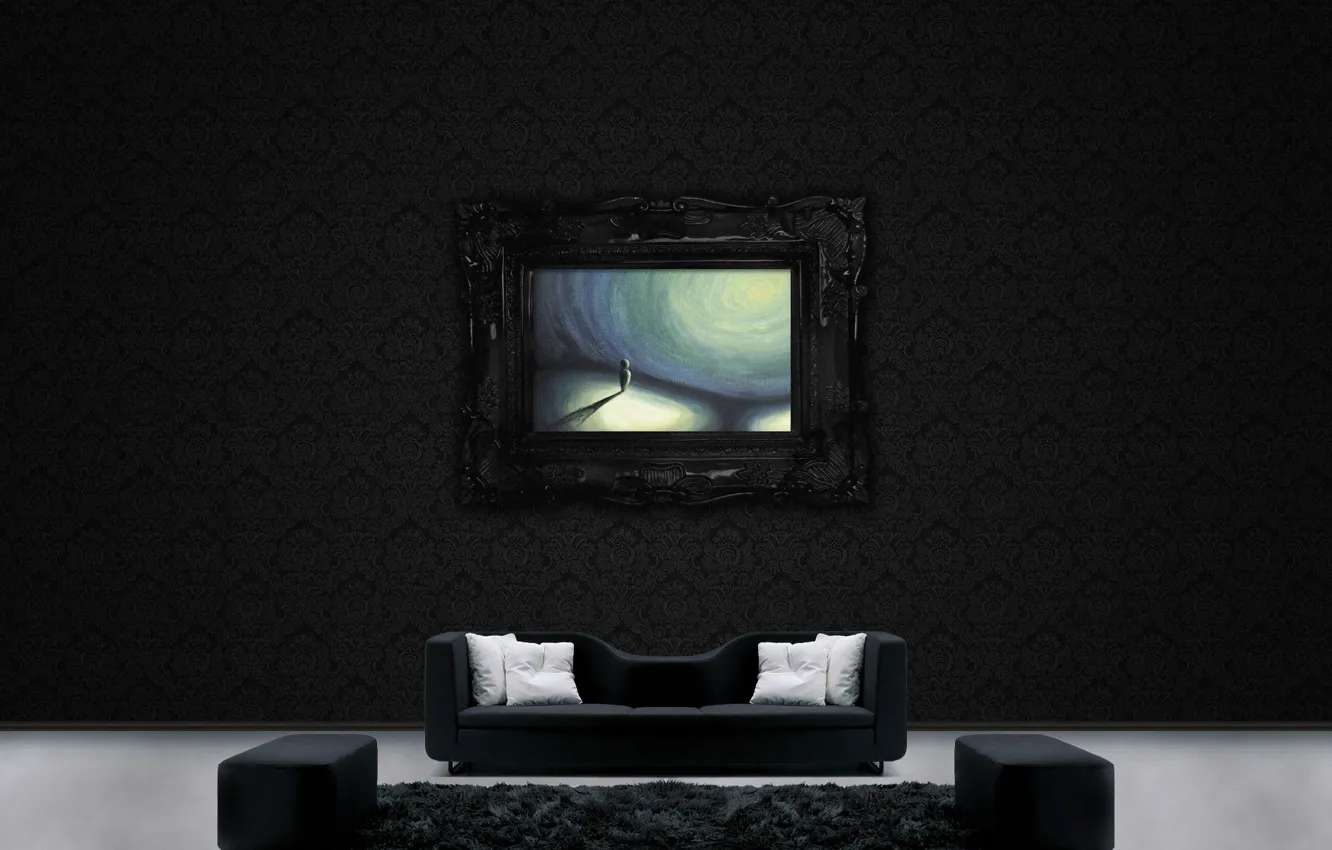 Photo wallpaper sofa, wall, pattern, figure, picture, pillow