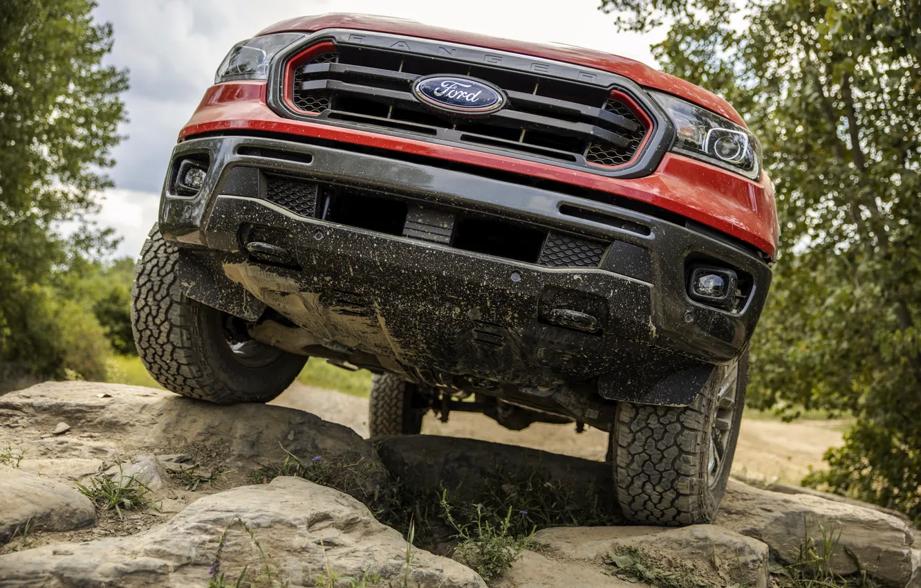 Photo wallpaper Ford, front view, pickup, Ranger, Lariat, Tremor, 2021, engine house protection
