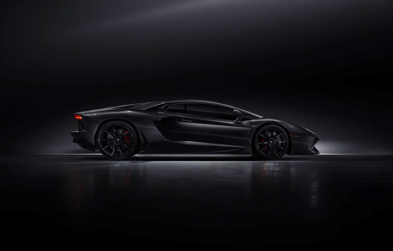 Photo wallpaper Lamborghini, Dark, Black, Side, LP700-4, Aventador, Supercar, Work