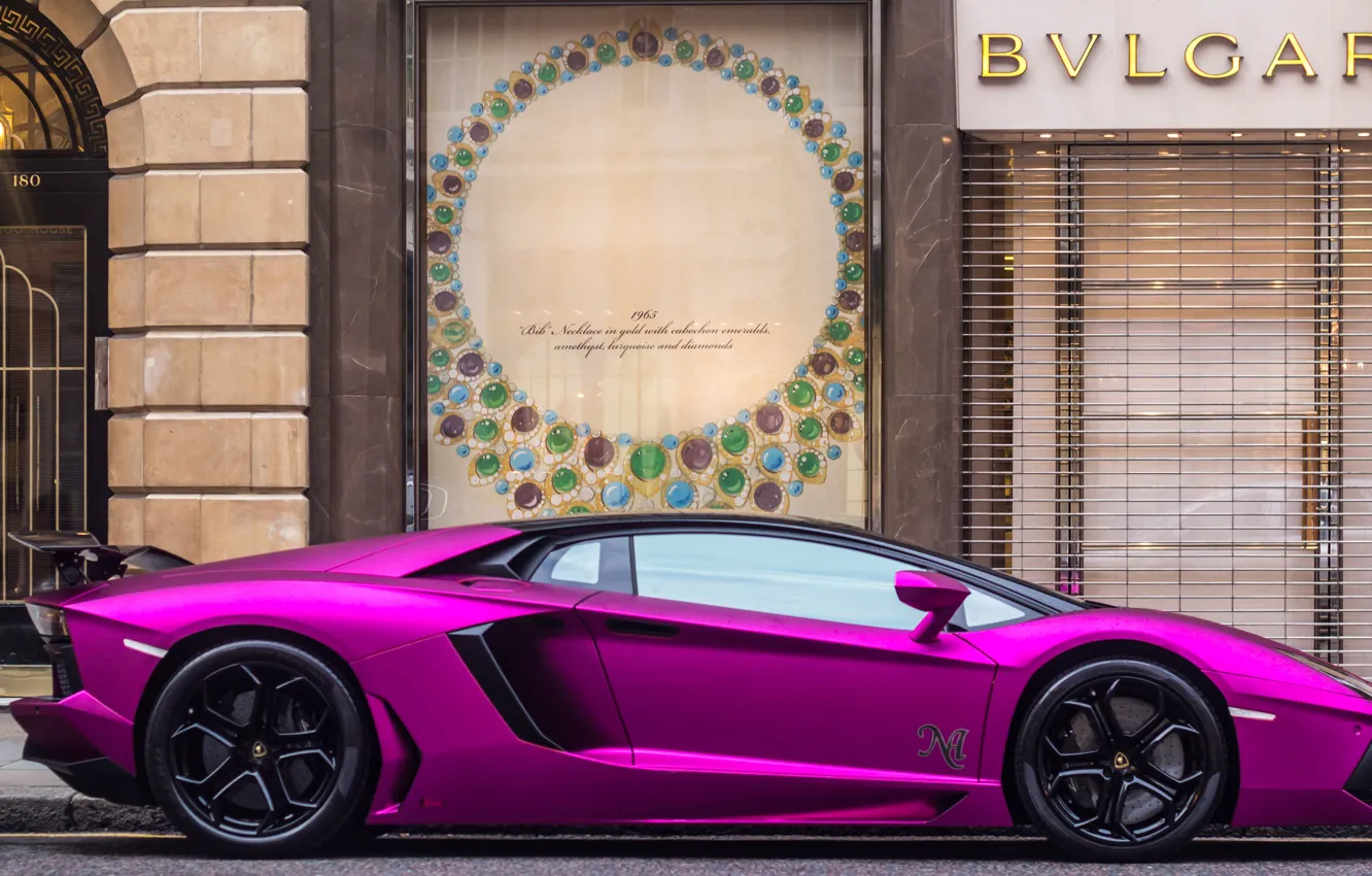 Photo wallpaper Lamborghini, Lamborghini, supercar, sports car, London, Aventador, purple, aventador