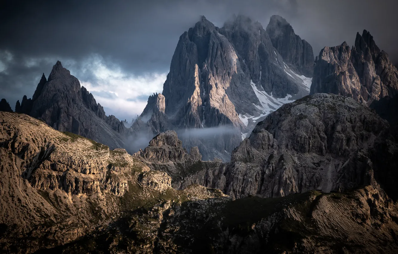 Photo wallpaper the sky, clouds, mountains, clouds, nature, rocks, Italy, Dolomites
