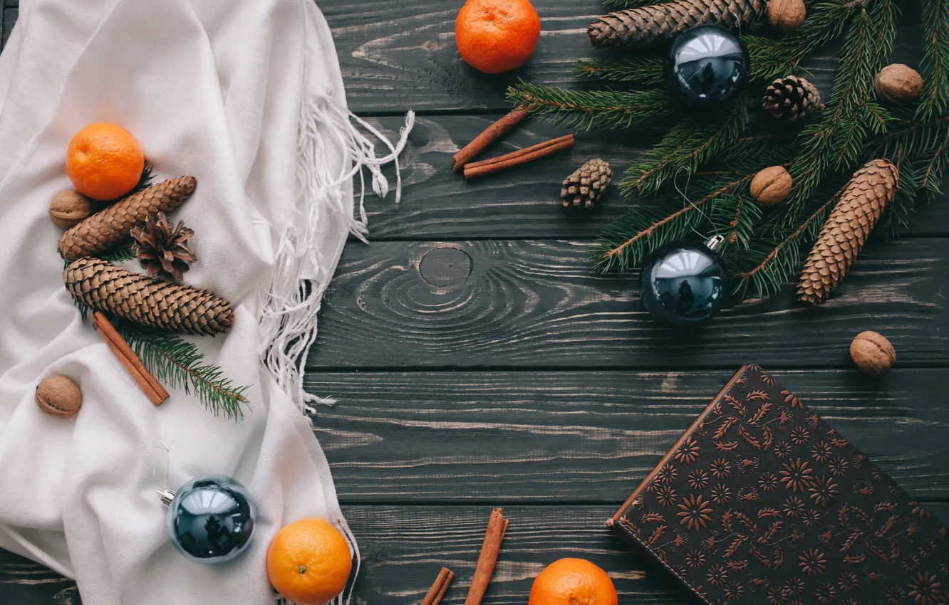 Photo wallpaper decoration, balls, new year, Christmas, Christmas, balls, wood, New Year