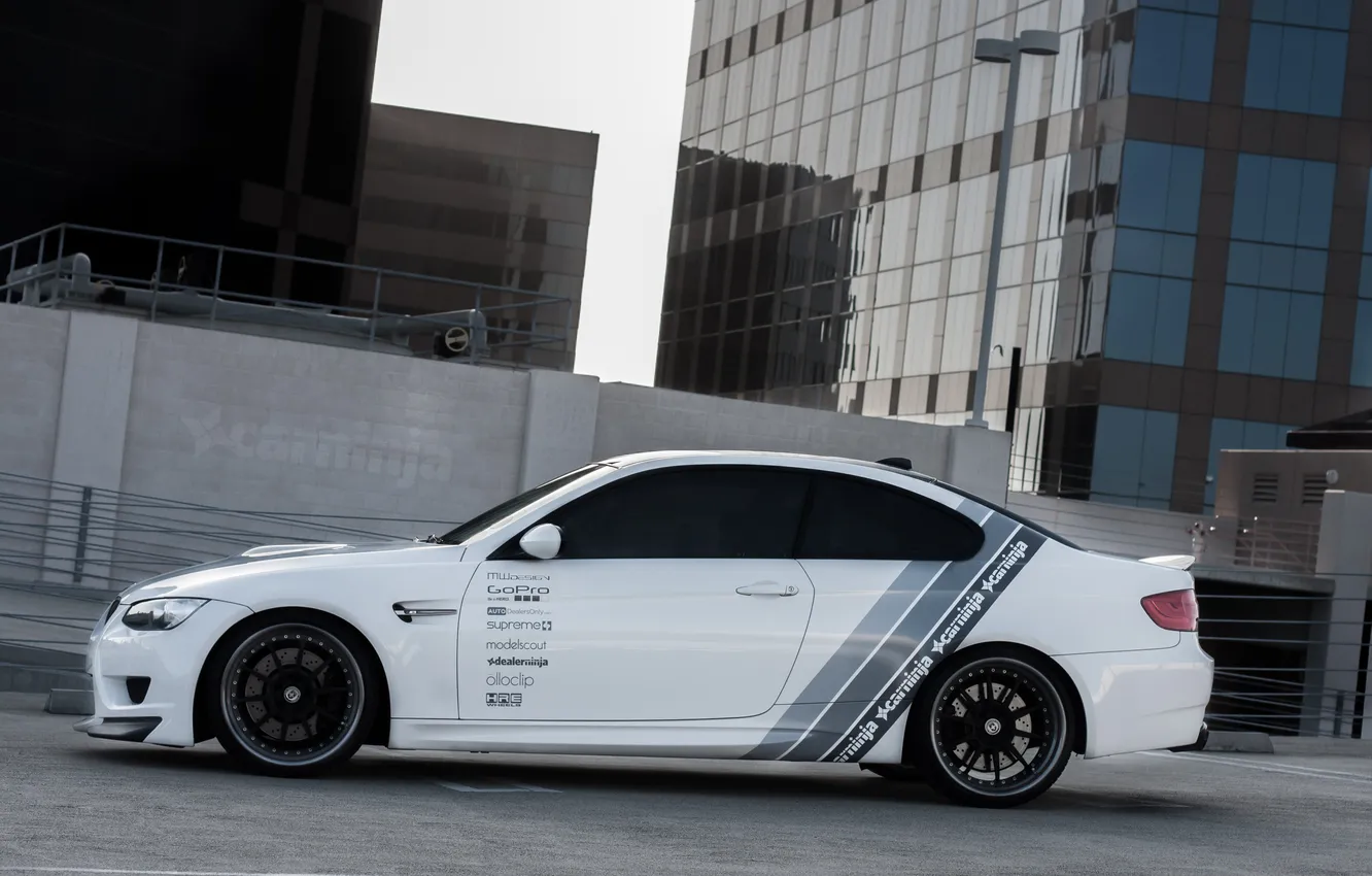 Photo wallpaper white, reflection, building, BMW, BMW, window, profile, white