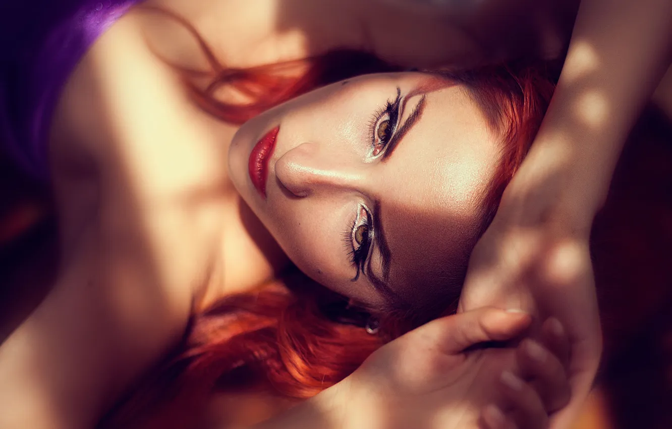 Photo wallpaper girl, makeup, redhead