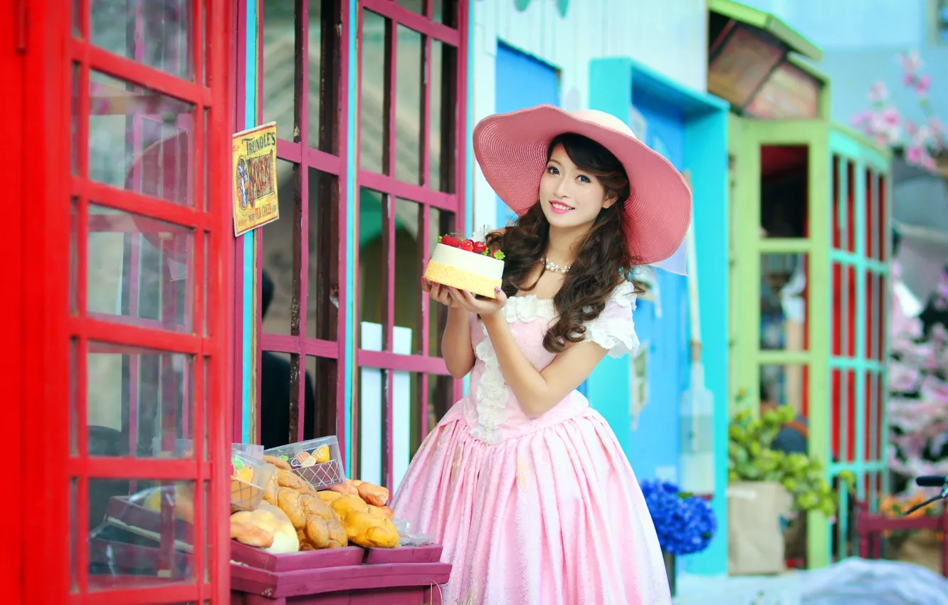 Photo wallpaper girl, background, cake