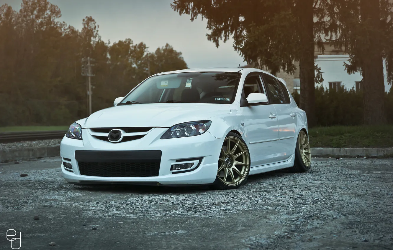 Photo wallpaper white, tuning, Mazda 3, tuning, speed, Mazda