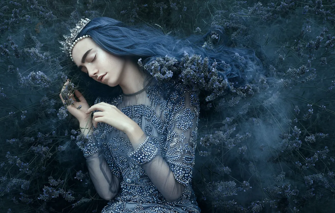 Photo wallpaper girl, style, mood, sleep, crown, dress, sleeping, Diadema