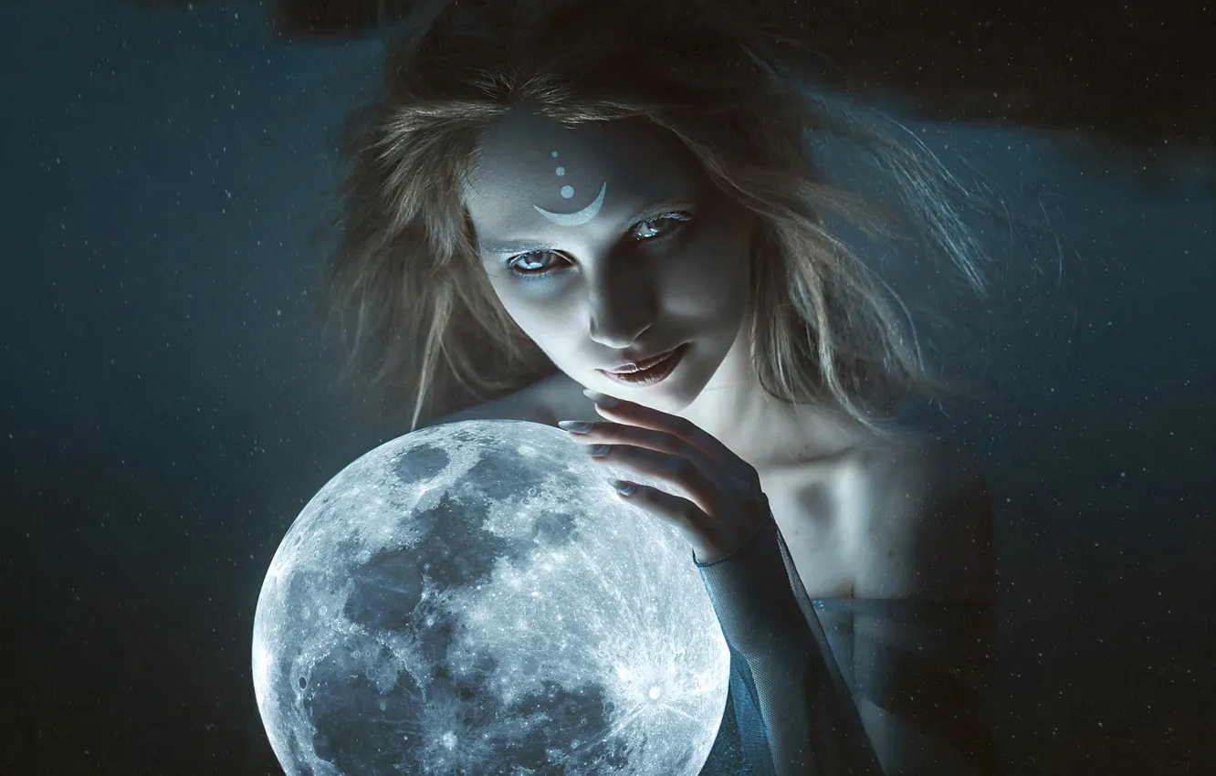 Photo wallpaper look, girl, light, night, style, the moon, cosplay, makeup
