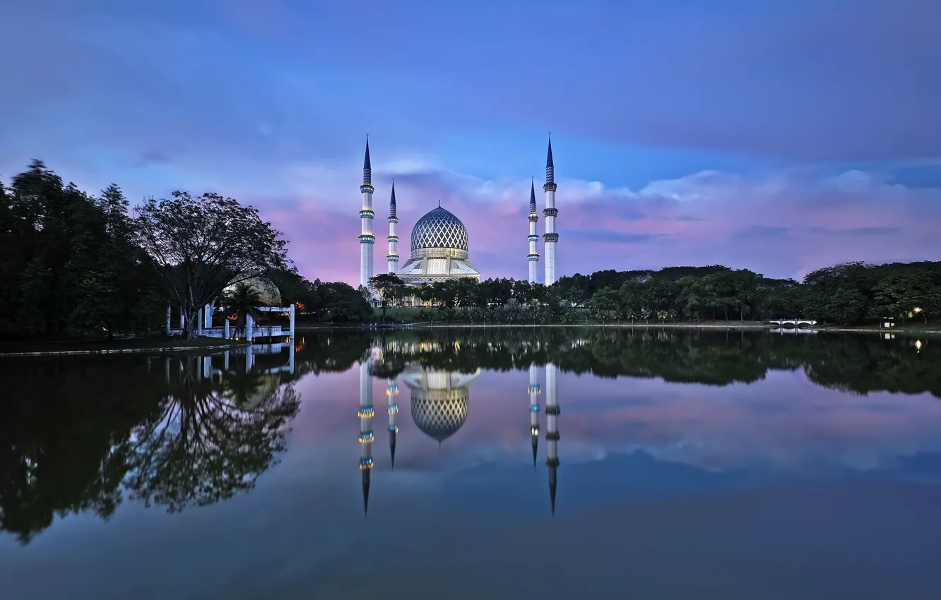 Photo wallpaper water, reflection, the city, mosque, Malaysia, Shah Alam, Tuah Roslan Photography, Selangor