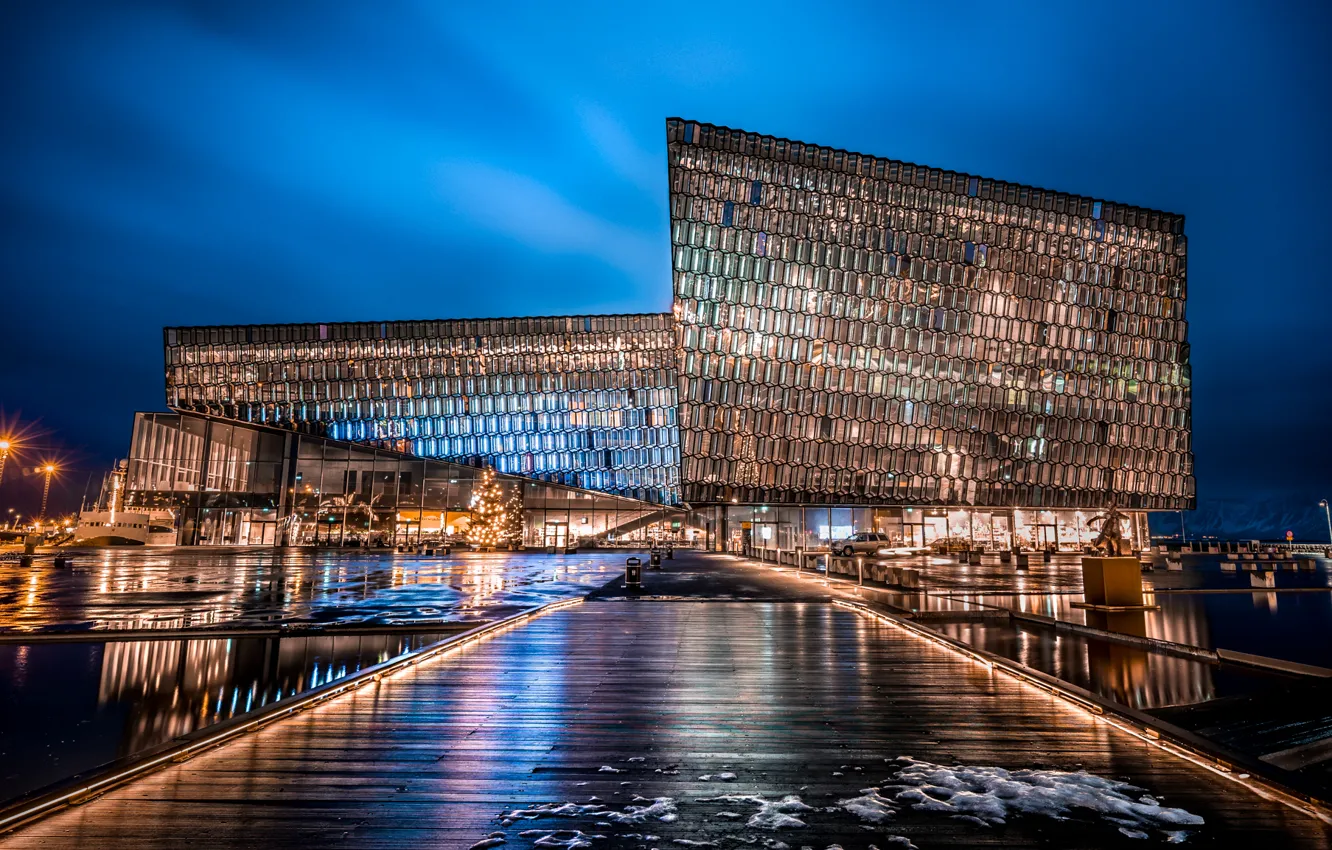 Photo wallpaper lights, the building, HDR, Night, lights, Iceland, night, Iceland