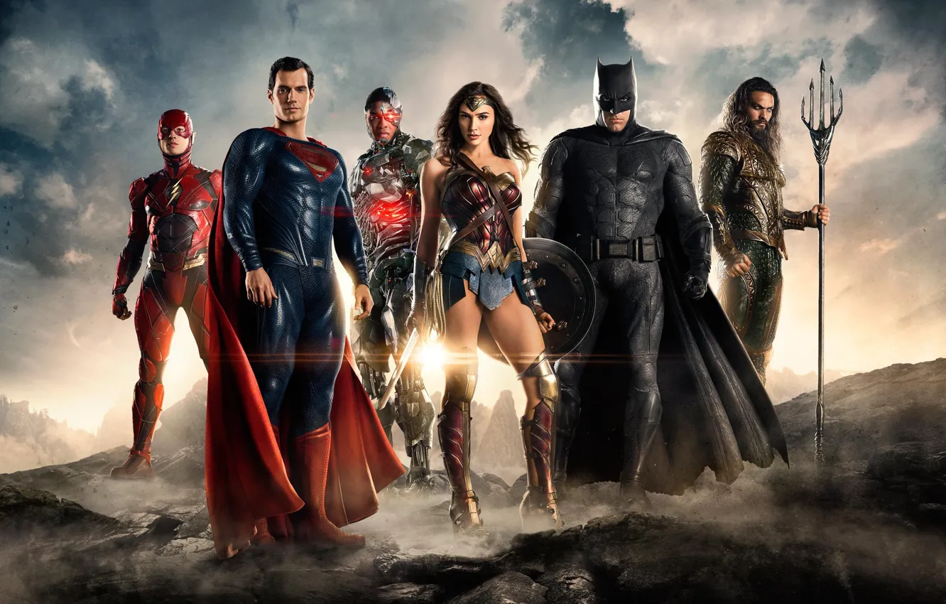 Photo wallpaper Wonder Woman, Batman, movie, super man, cyborg, Flash, Aquaman, Justice League