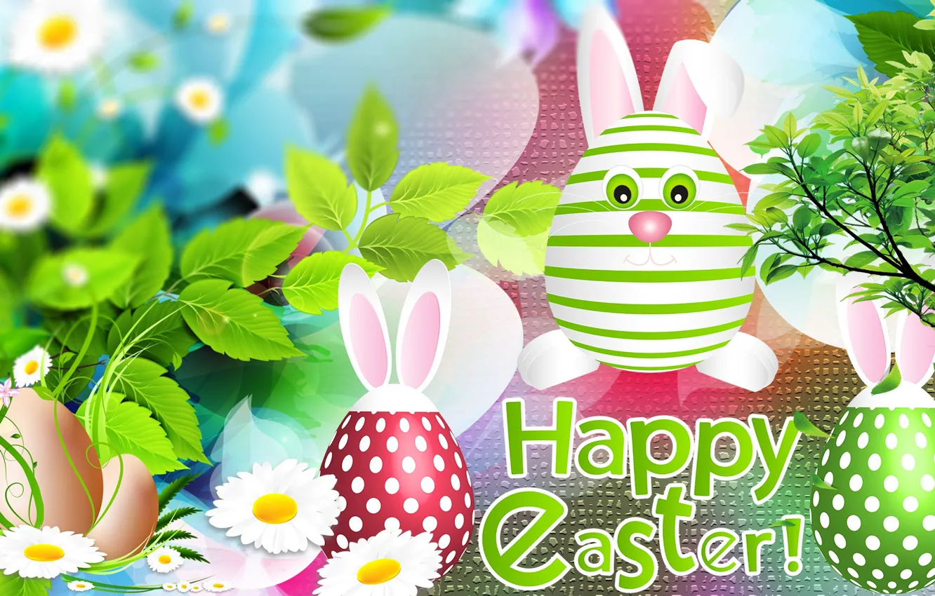 Photo wallpaper Graphics, Flowers, Leaves, Easter eggs