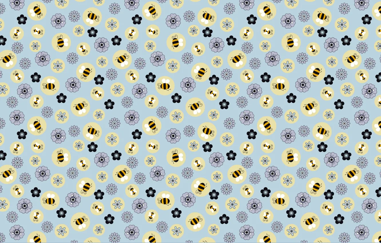 Photo wallpaper Wallpaper, texture, flowers, bees