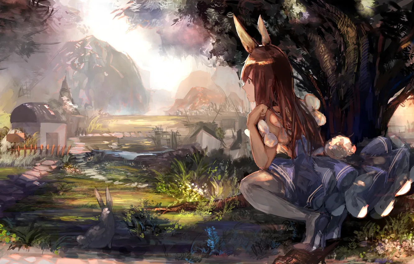 Photo wallpaper girl, nature, anime, rabbit, ears, tagme (artist)