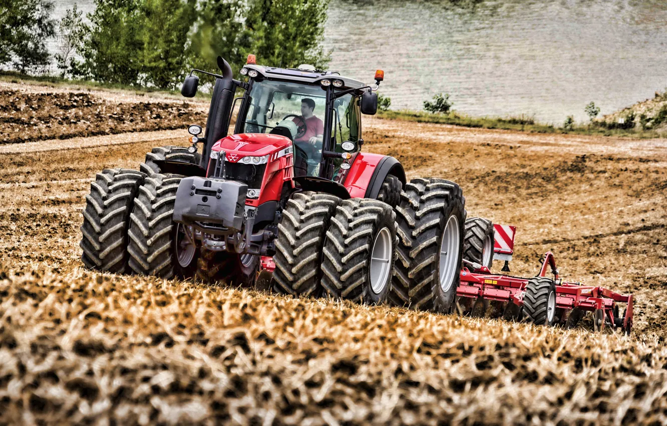 Photo wallpaper field, tractor, Massey Ferguson, 2019, Kalesa, Plowing field, MF 8737