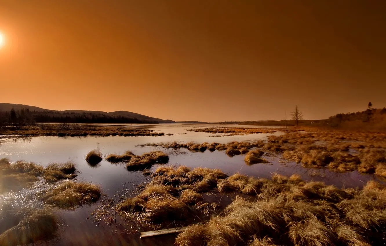 Photo wallpaper landscape, sunset, river