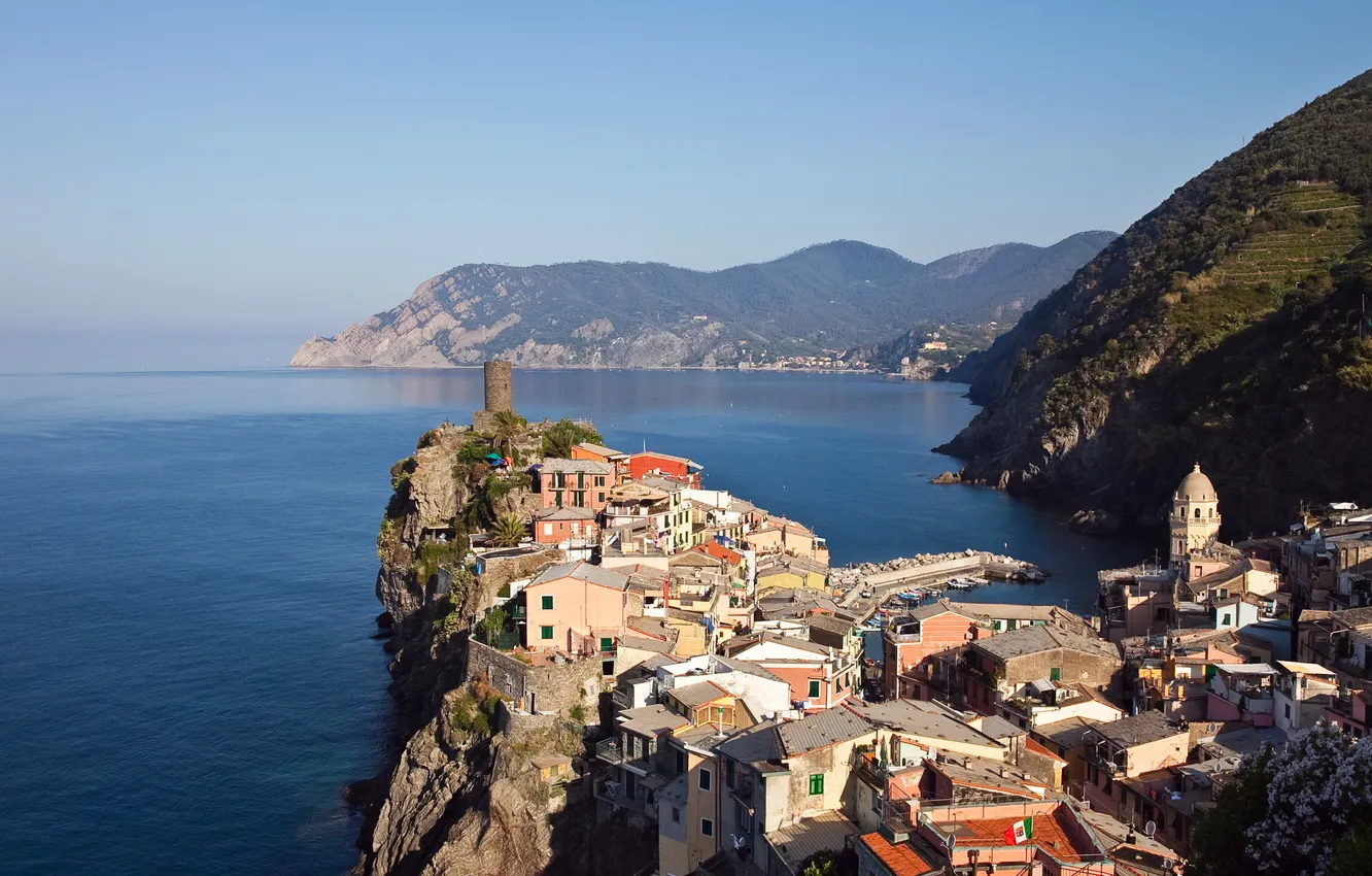 Photo wallpaper mountains, the city, photo, rocks, coast, home, Italy, Vernazza Liguria