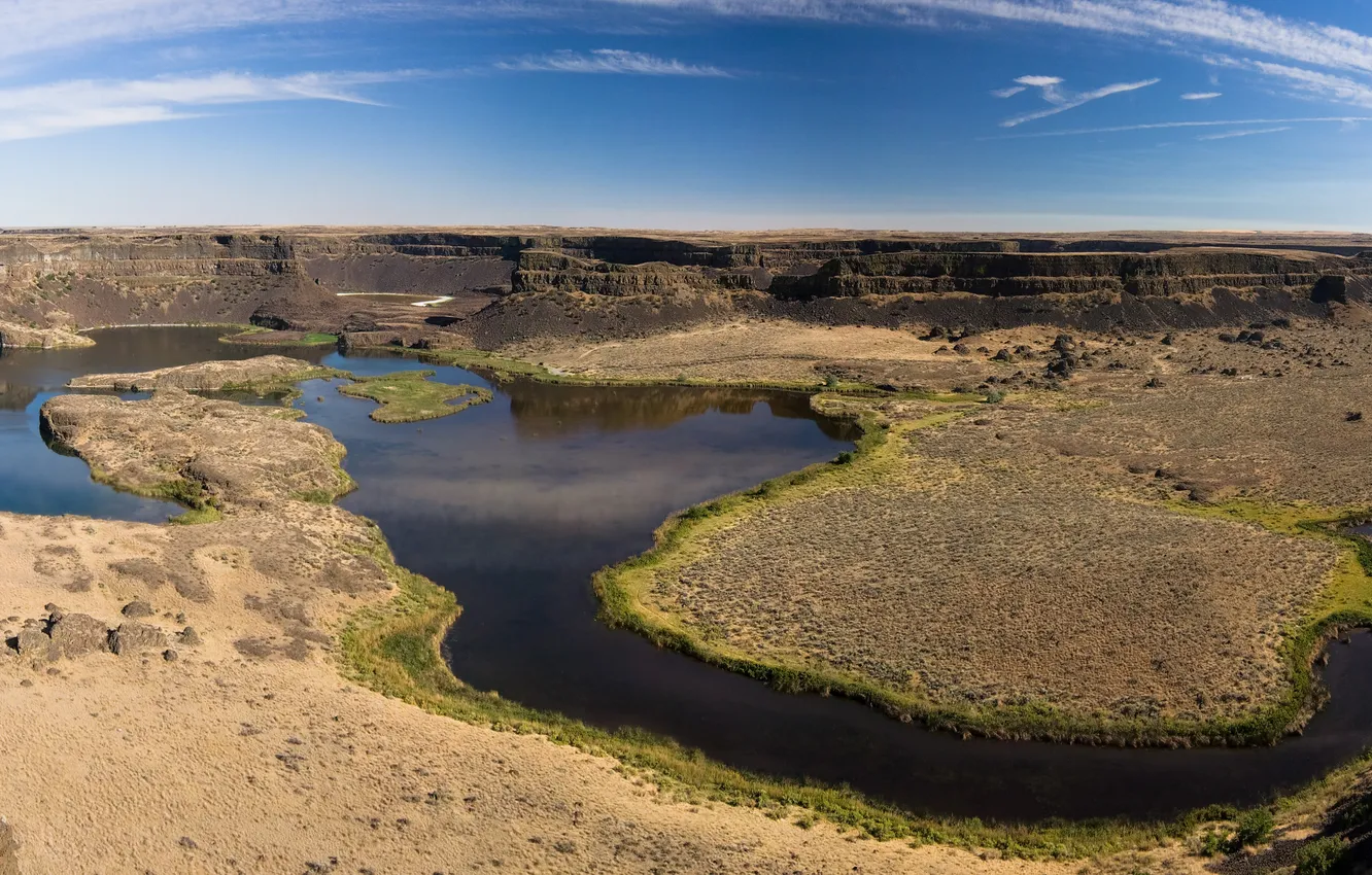 Photo wallpaper sand, the sky, water, clouds, landscape, river, photo, rocks