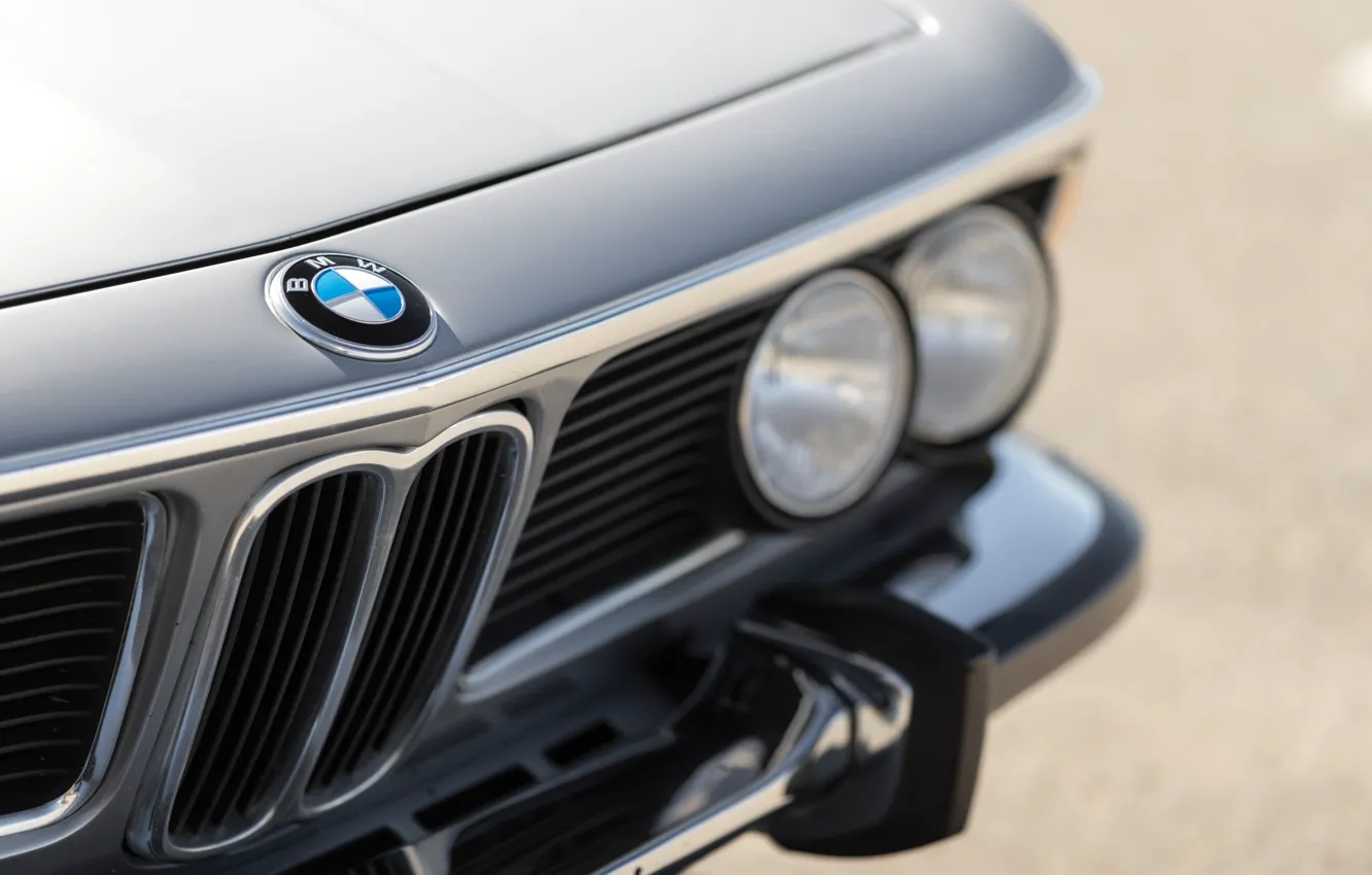 Photo wallpaper BMW, logo, close-up, 1973, BMW 3.0 CSL, grille, E9