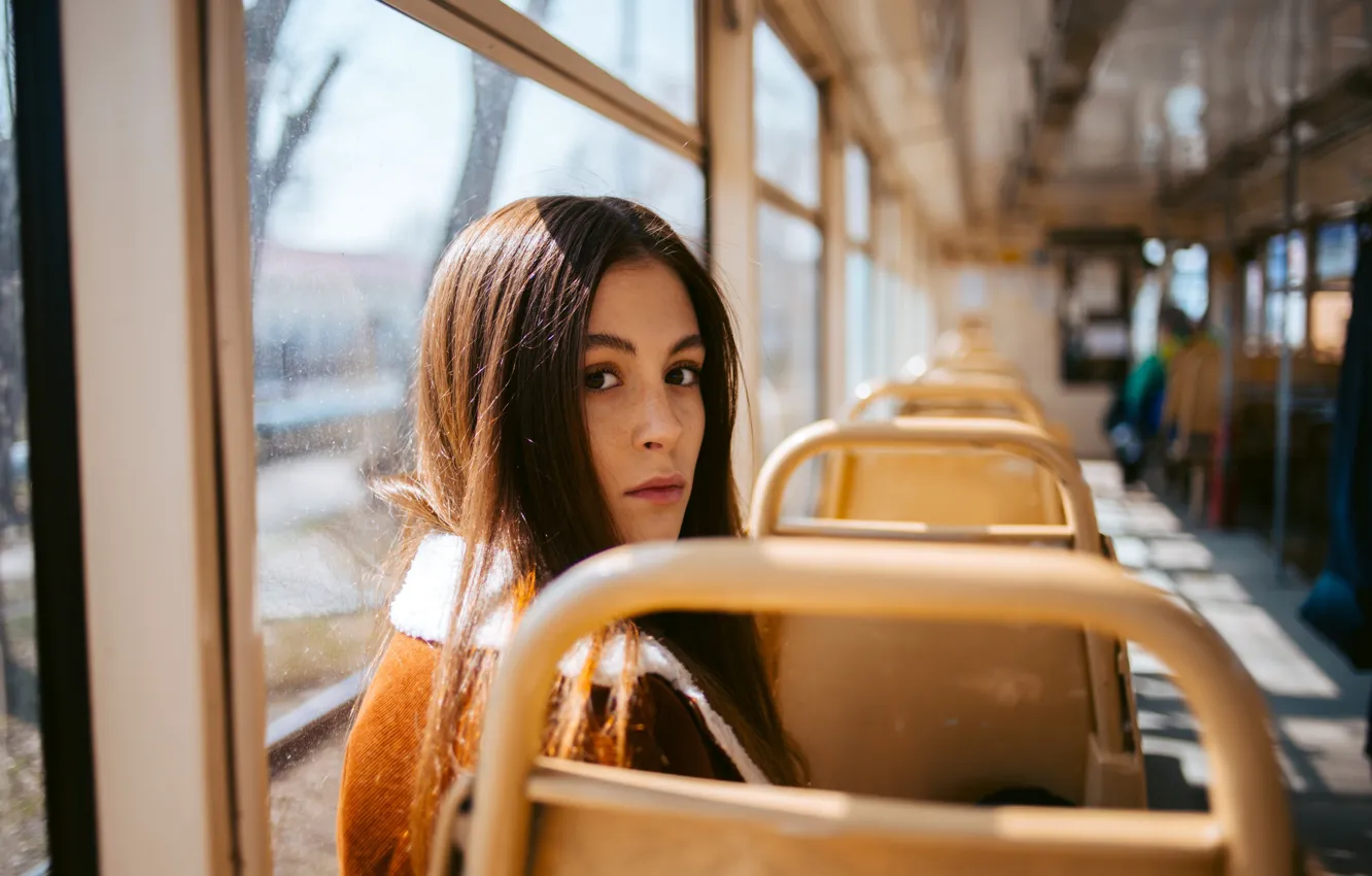 Photo wallpaper model, portrait, bus, brown hair, Dima Minakin