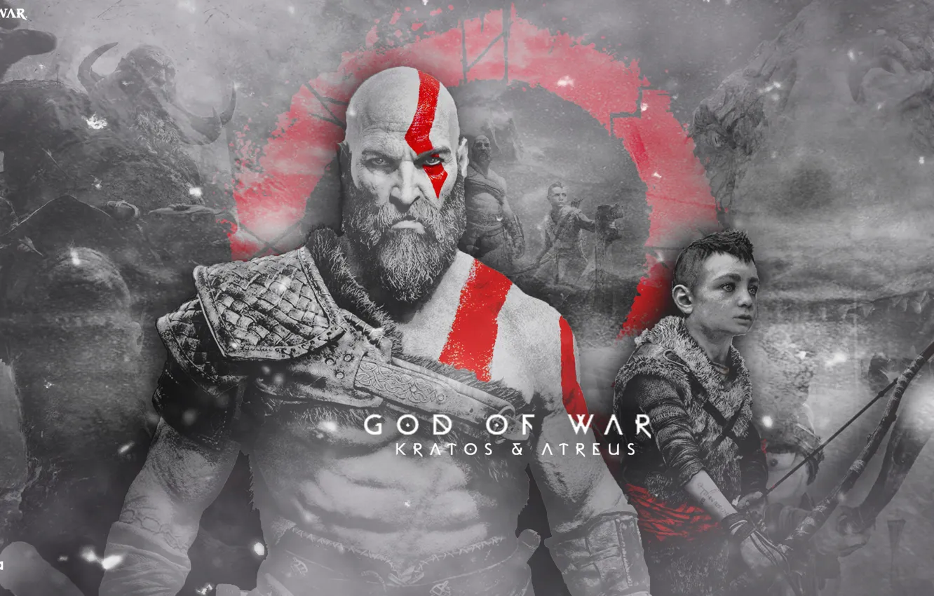 Photo wallpaper game, demigod, weapon, Kratos, God of War, man, bow, spartan