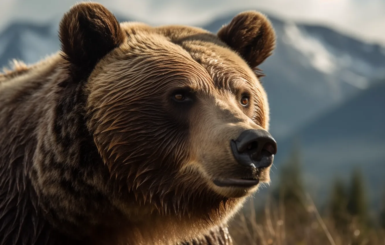 Photo wallpaper face, mountains, portrait, bear, digital art, AI art, The Art of Artificial Intelligence, neural network