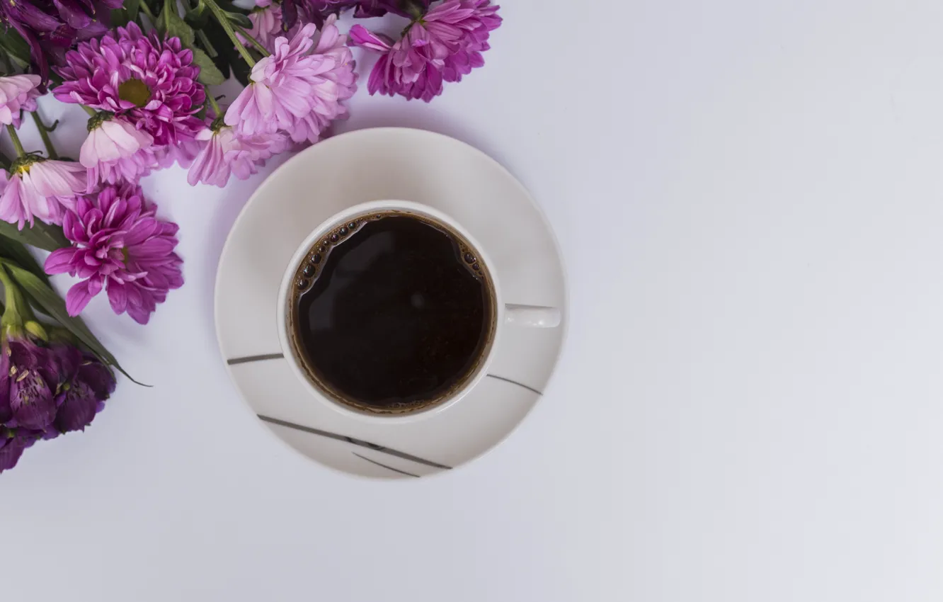 Photo wallpaper Flowers, Coffee, Drink