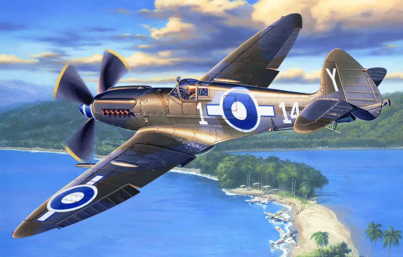 Photo wallpaper art, airplane, painting, Supermarine SEAFIRE Mk. XV
