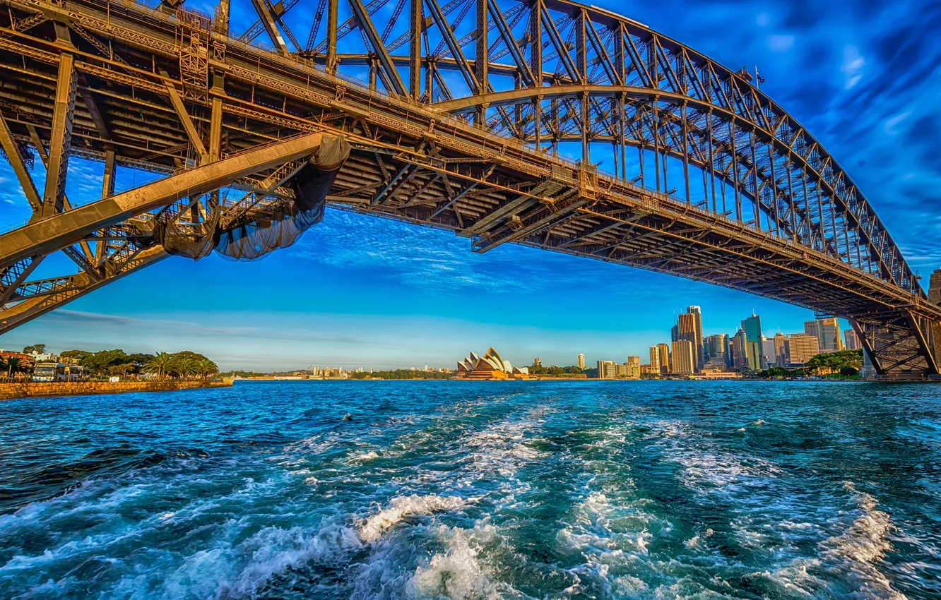 Photo wallpaper the sky, the sun, bridge, shore, home, Australia, Bay, Sydney