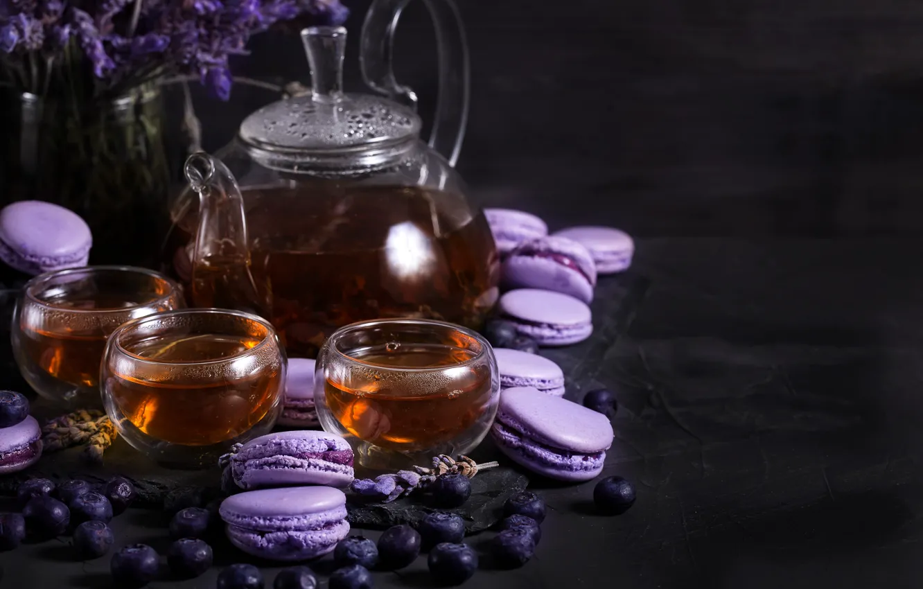 Photo wallpaper tea, lavender, macaroon