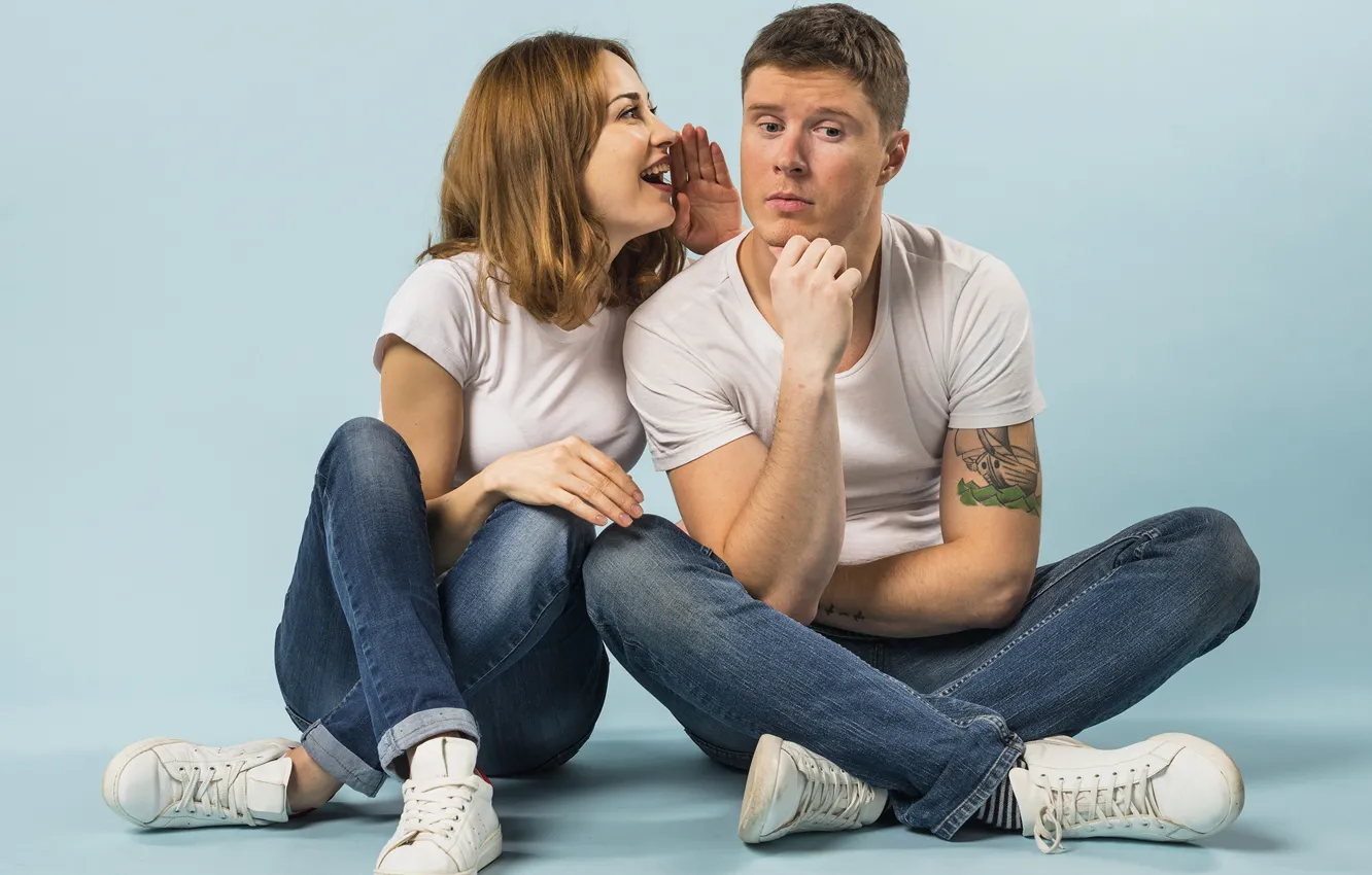 Photo wallpaper look, girl, sneakers, tattoo, t-shirt, pair, male, lovers