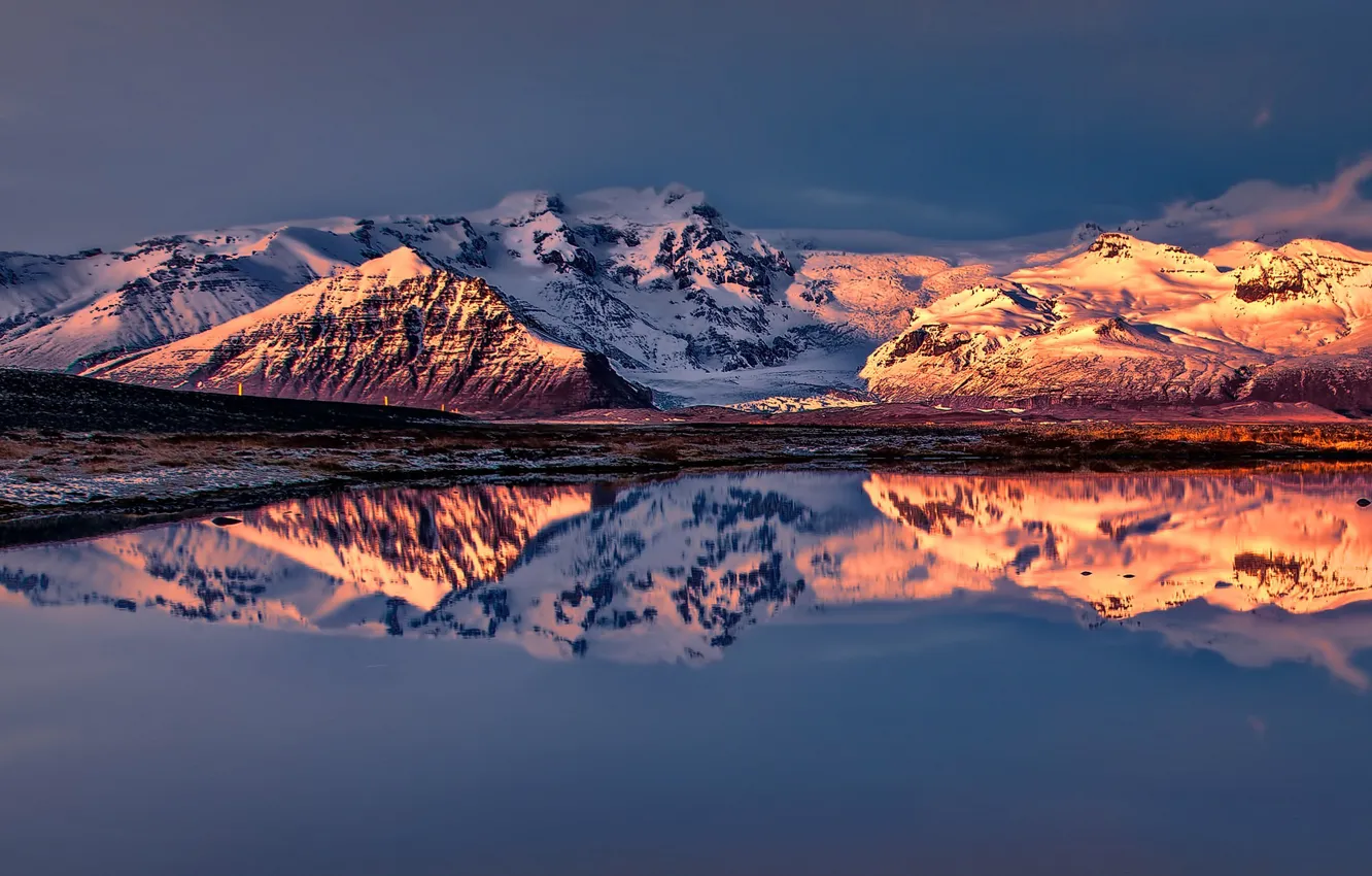 Photo wallpaper snow, mountains, nature, lake