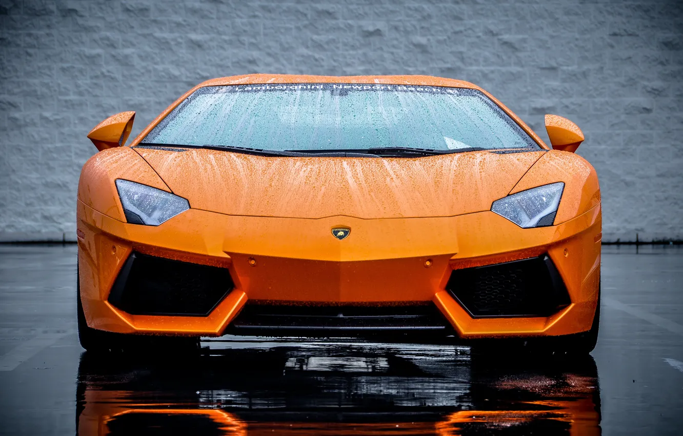 Photo wallpaper Lamborghini, Orange, Orange, Supercar, LP700-4, Aventador, Supercar, The front