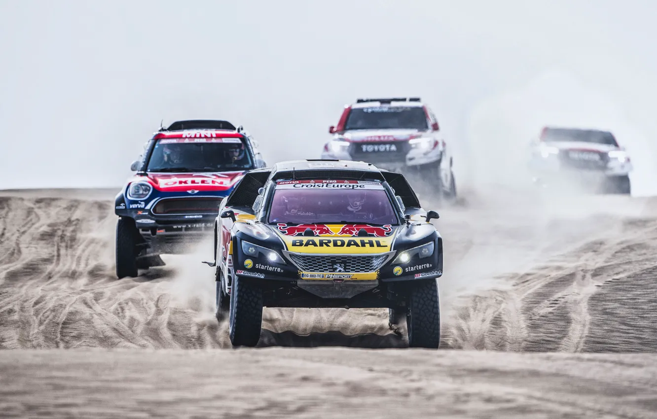 Photo wallpaper Sand, Auto, Mini, Desert, Machine, Race, Peugeot, Toyota