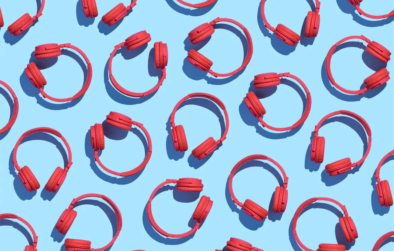 Photo wallpaper red, background, blue, headphones, pattern