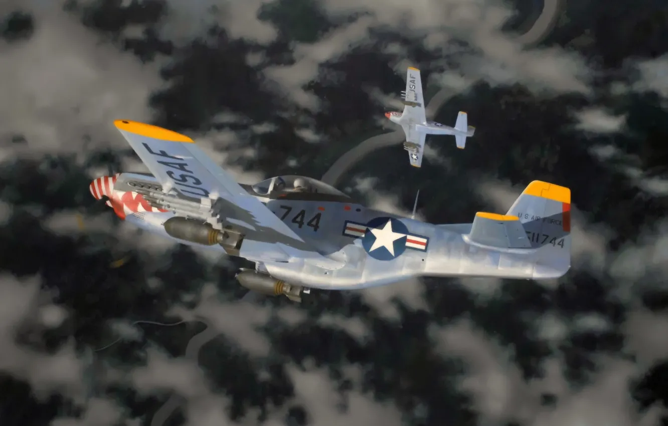 Photo wallpaper P-51, aircraft, war, art, painting, aviation, battle, ww2
