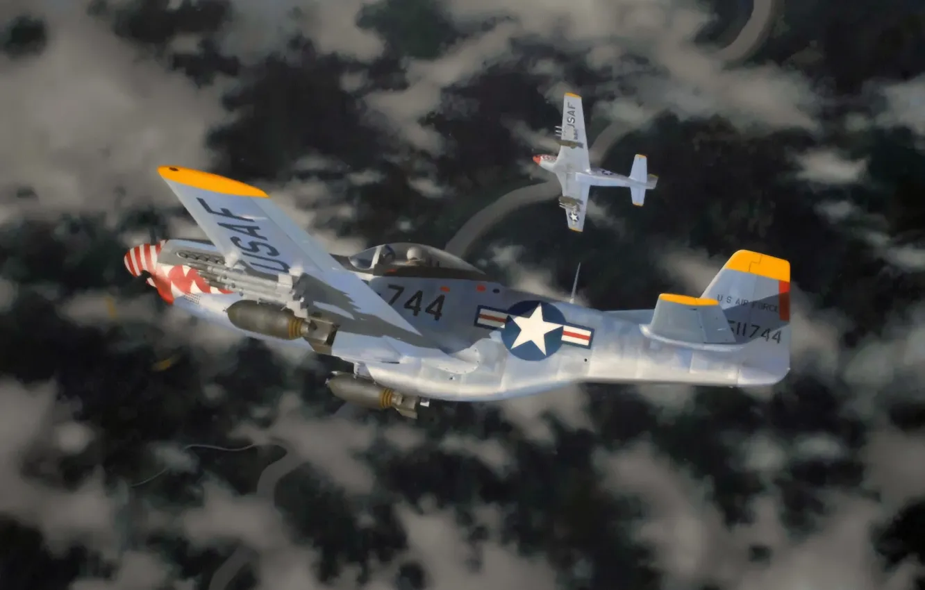 Photo wallpaper P-51, aircraft, war, art, painting, aviation, battle, WW2