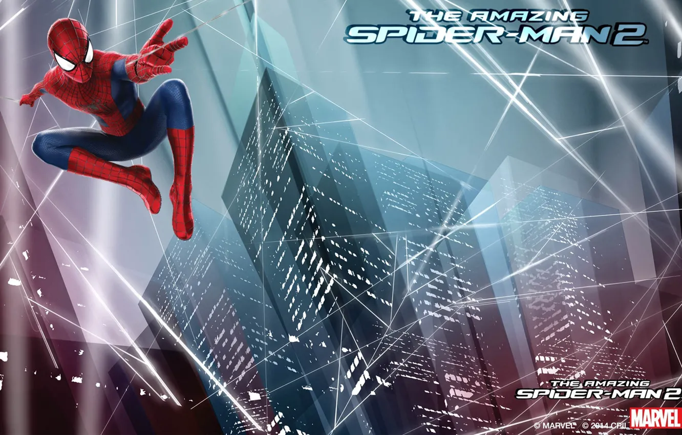Photo wallpaper city, spider man, web