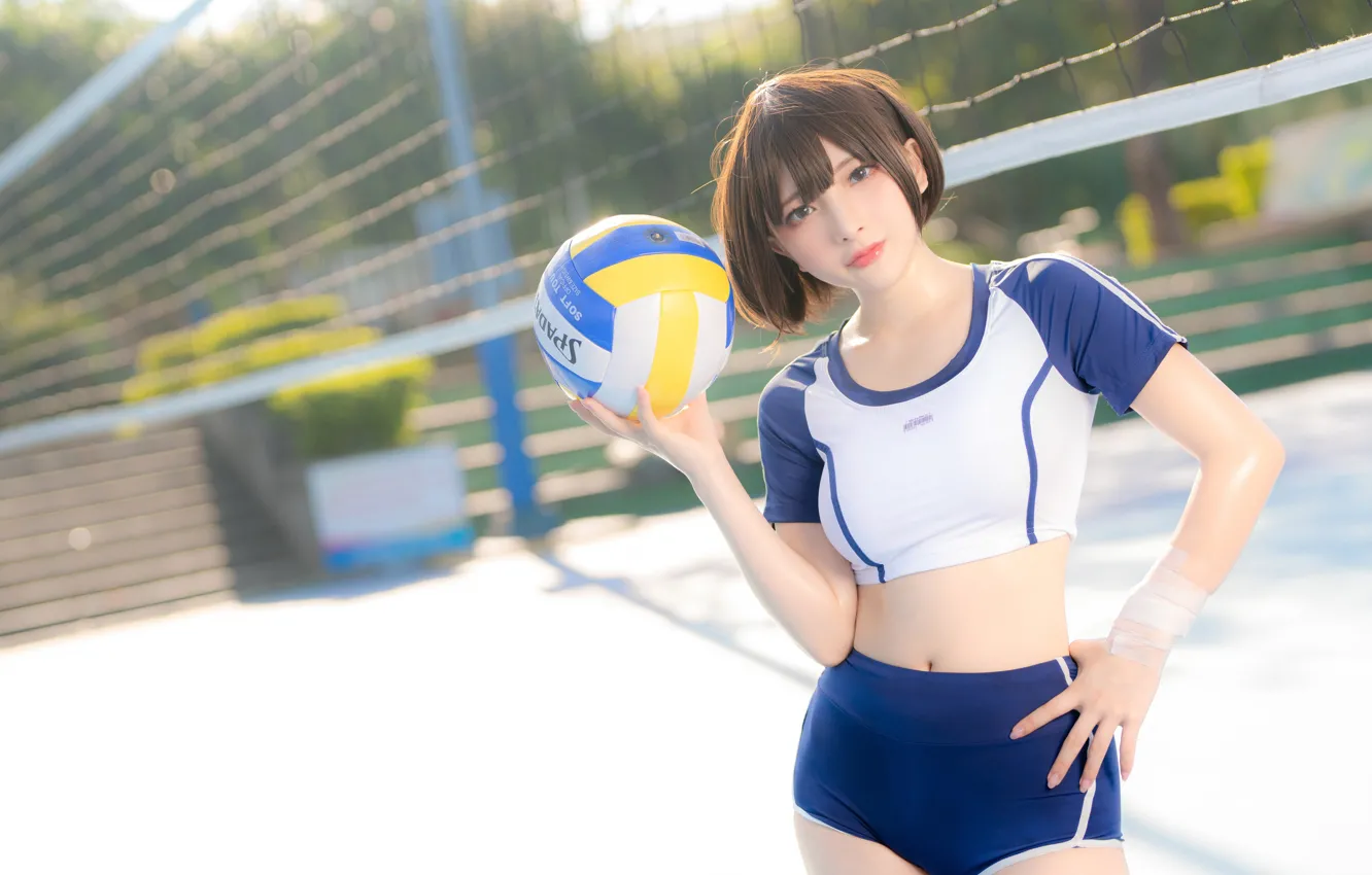 Photo wallpaper model, women, cosplay, asian, t-shirt, portrait, volleyball, sportswear