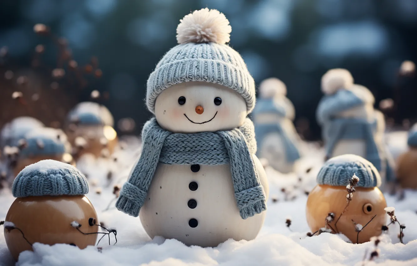 Photo wallpaper winter, snow, decoration, snowflakes, balls, new year, Christmas, snowman