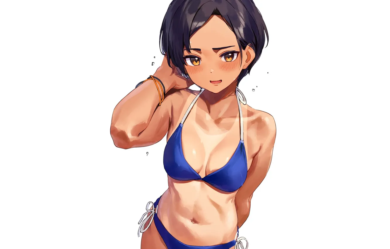 Photo wallpaper sexy, girls, anime, short hair, bikini, tan, tanned