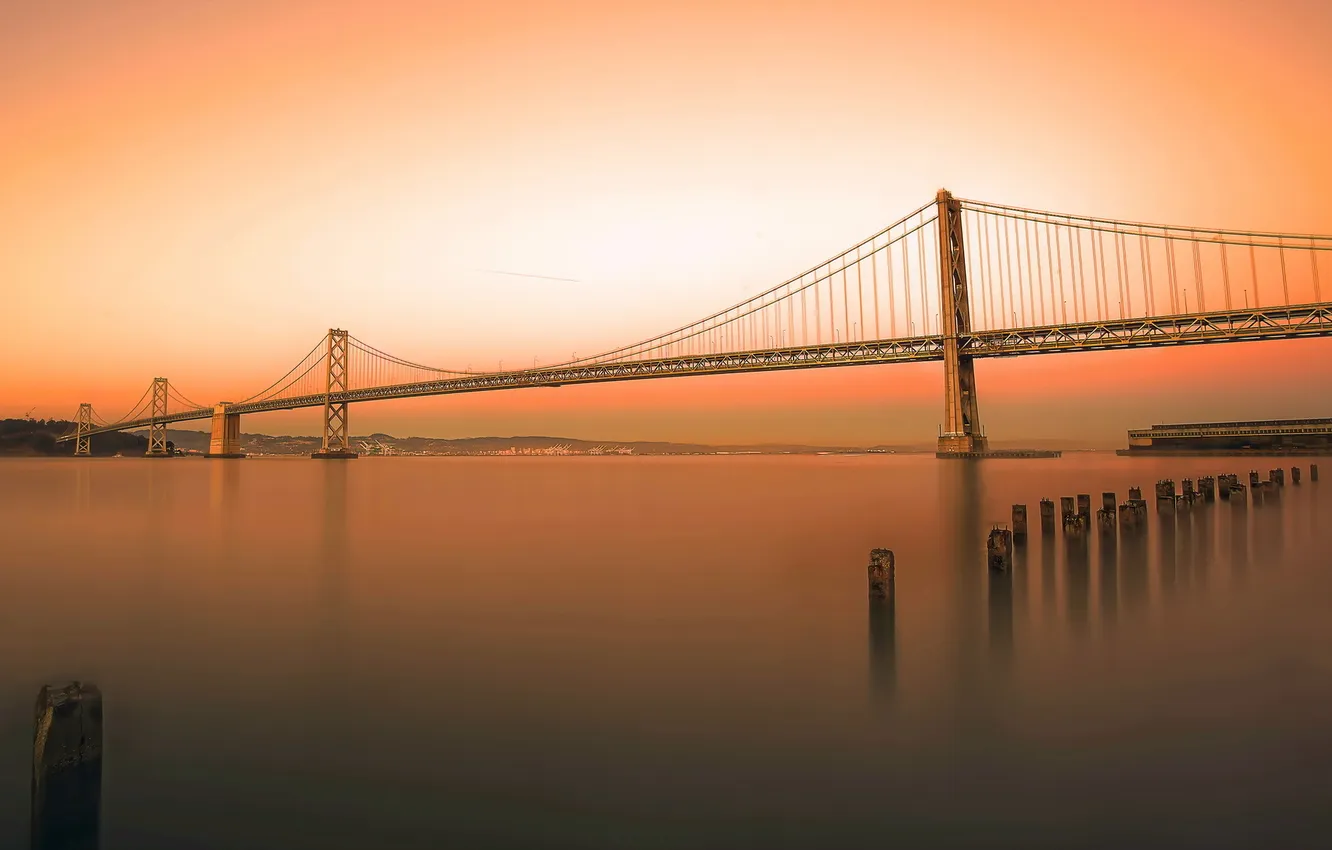 Photo wallpaper landscape, bridge, river