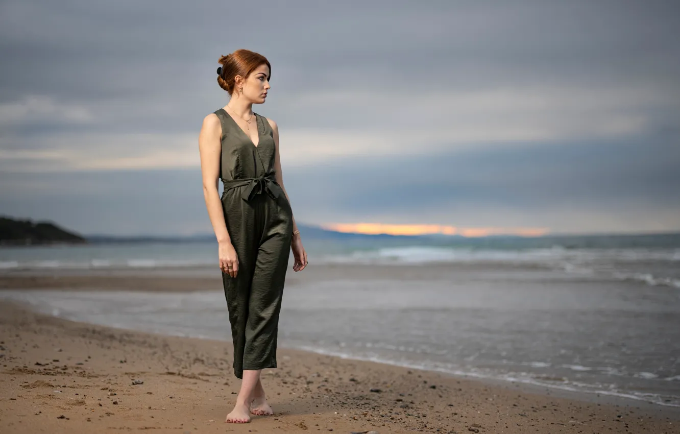 Photo wallpaper sand, girl, shore, model