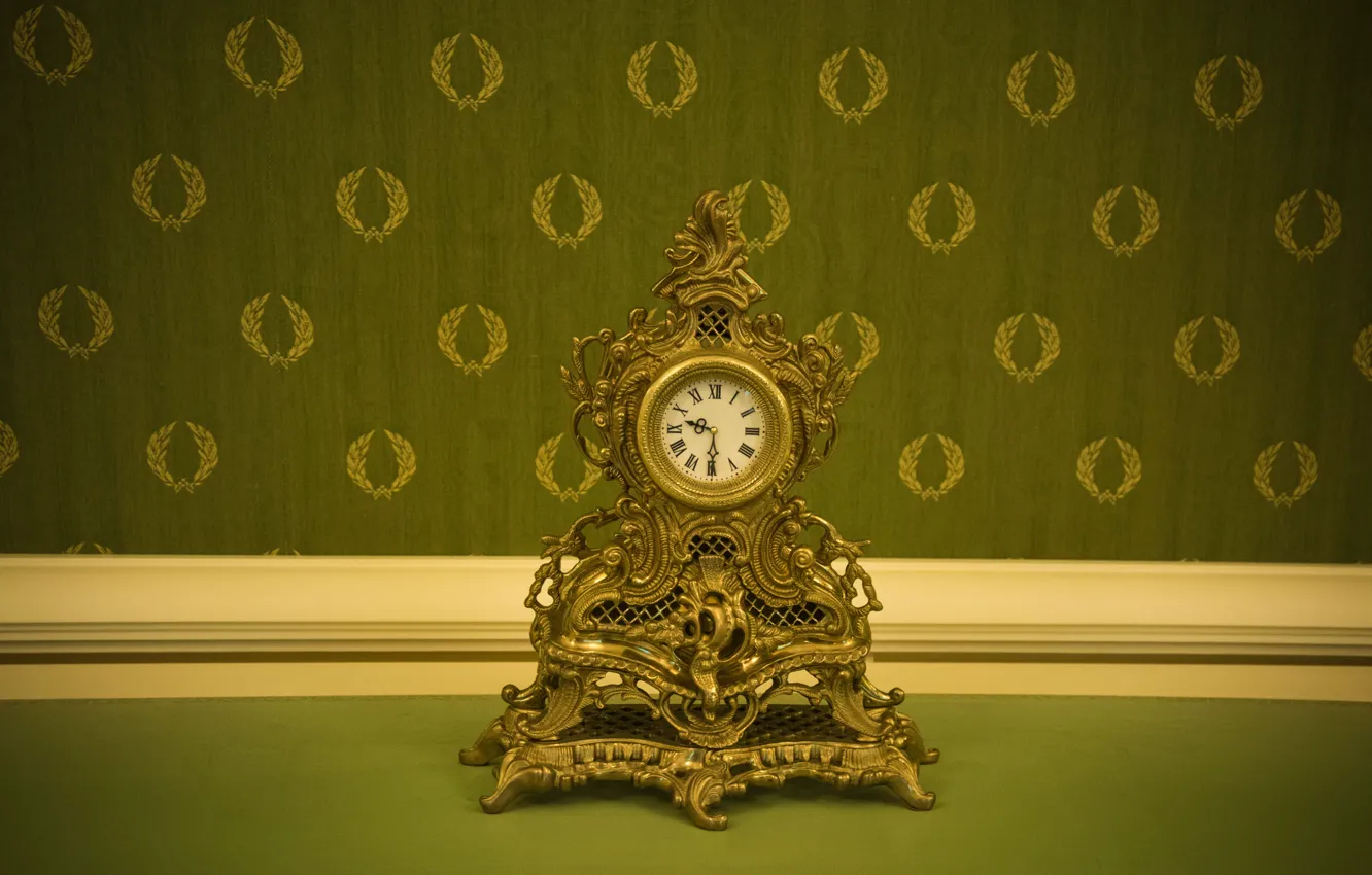 Photo wallpaper retro, watch, vintage, green Wallpaper, Baroque, expensive rich