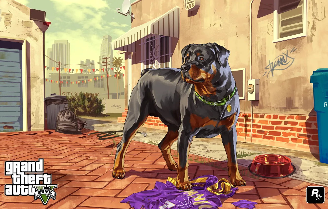 Photo wallpaper dog, dog, artwork, Grand Theft Auto V, gta5, Los Santos, chop, chop