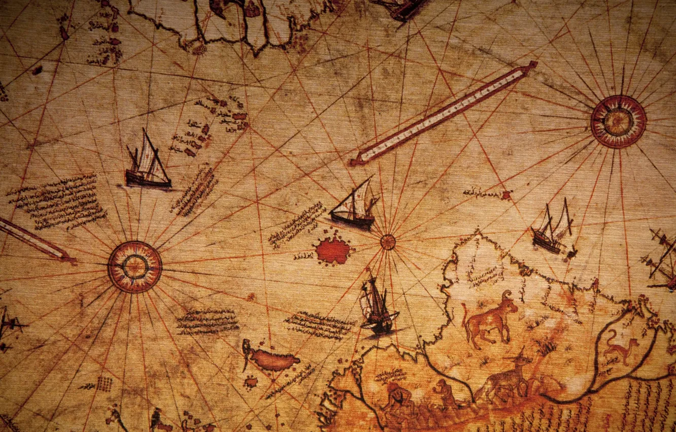 Photo wallpaper map, history, Piri Reis, The Book of the Navy