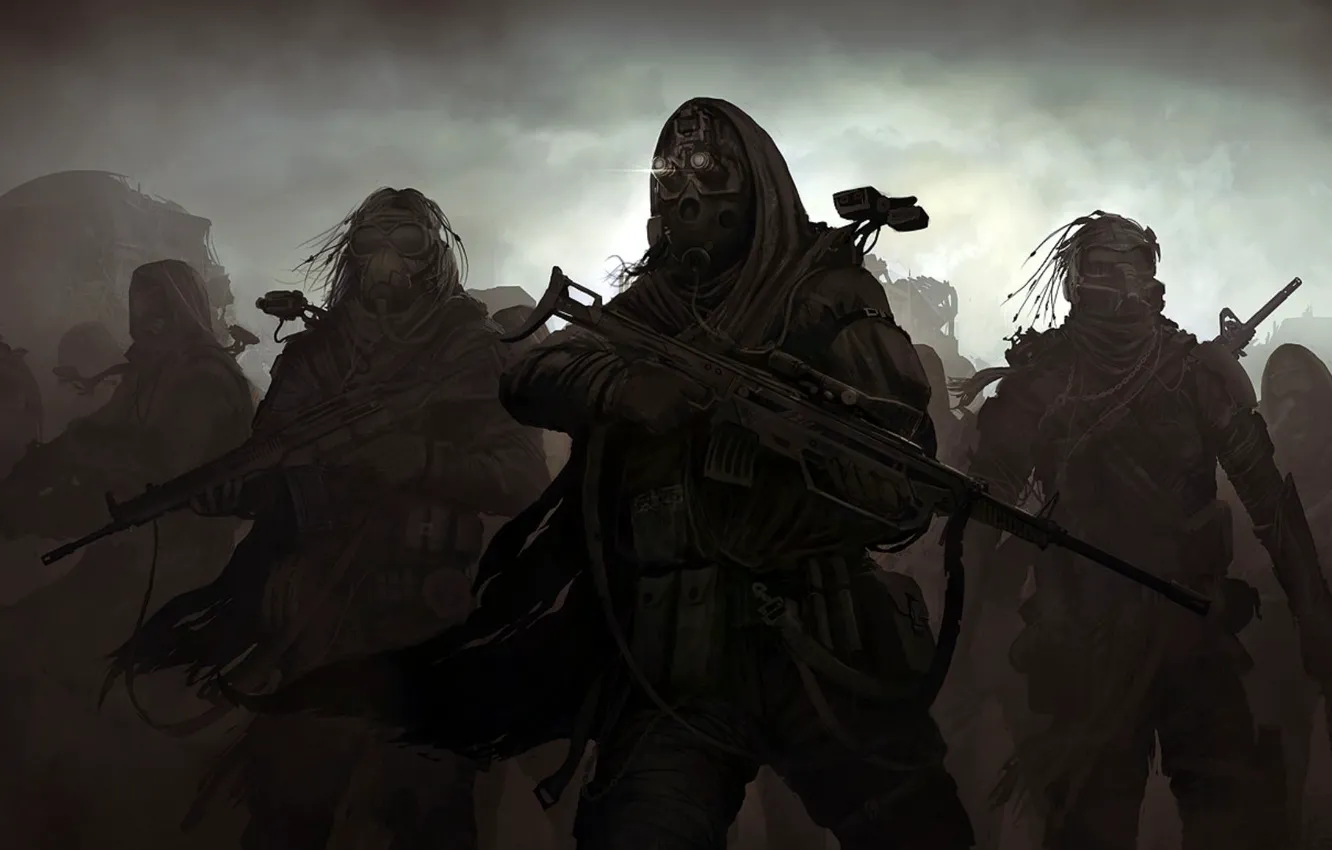 Photo wallpaper fog, weapons, war, rifle, squad